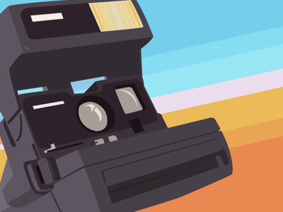 Fly Polaroid! 70s 80s blue cam camera desktop flashback grey lense mask old orange pen tool photoshop pink polaroid ps retro simple vektor