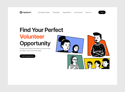 Volunteer connect hero section design illustration landing page ui