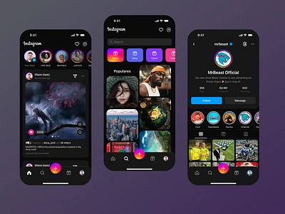 Instagram redesign - Dark Mode concept home instagram media network new profile redesign search social social media story tabbar