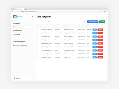 Abseny - Employee Attendance & Payroll Dashboard attendance branding clean crm dashboard design employee figma minimalist payroll ui ux website white