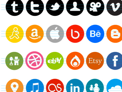 Sweet Social Media Icons circles custom shapes eps icons psd social media vector