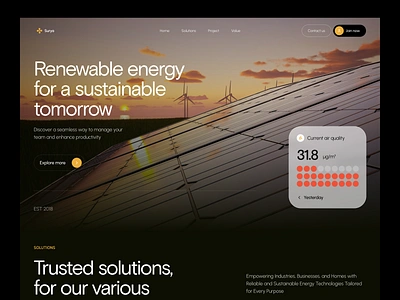 Surya - Renewable Energy Company agency company design elementor energy framer landing page panel renewable solar technology ui webflow website wordpress