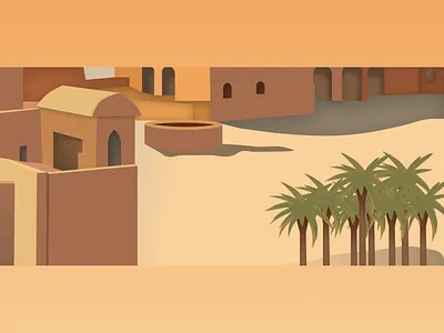 Deserted City with a Small Oasis around Noon desert graphic design illustration ui ui ux vector