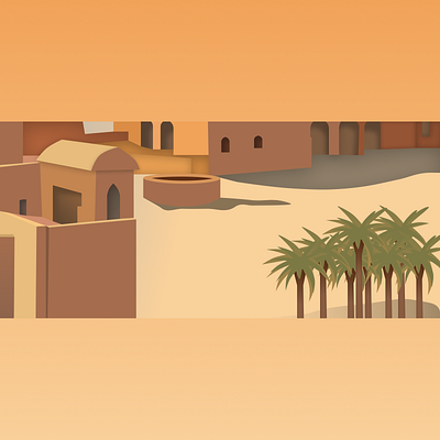 Deserted City with a Small Oasis around Noon desert graphic design illustration ui ui ux vector