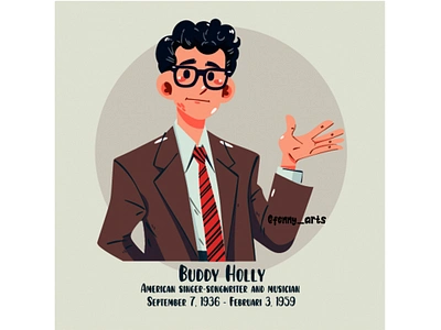 Buddy Holly Icon Elements Illustration artist cartoon celebrity character culture entertainment famous history icon legend music musician nostalgia performance pop portrait retro rock singer vintage