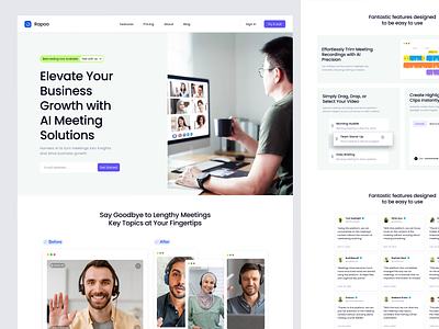Rapoo - AI Meeting Platform agency ai branding call company design elementor landing meeting page platform saas software startup technology ui video webflow website wordpress