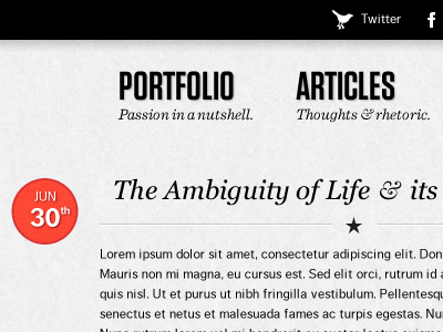 Article Entry blog design photoshop portfolio social texture type typography