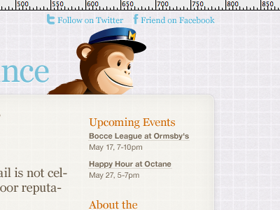 Where's Freddy looking? blue border box shadow brown email freddy georgia grid helvetica helvetica neue mailchimp notebook opacity orange pattern photoshop rgba rounded corners template text shadow texture transparency