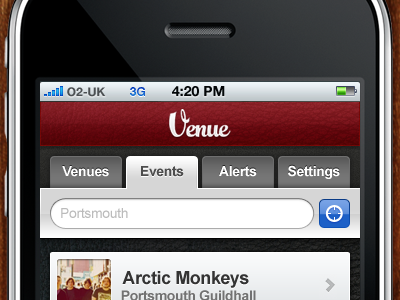 Venue iPhone App app dark iphone red search venue