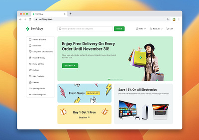 SwiftBuy: E-commerce Web Design cart design e commerce figma illustration online store product design shop shopping ui ui design uiux user experience user interface ux web web design website