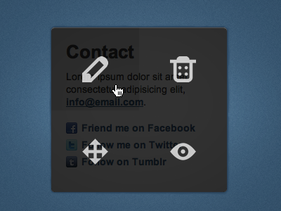 CMS actions on mouse over blue cms dark