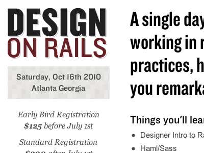 Design on Rails conference homepage logo programming