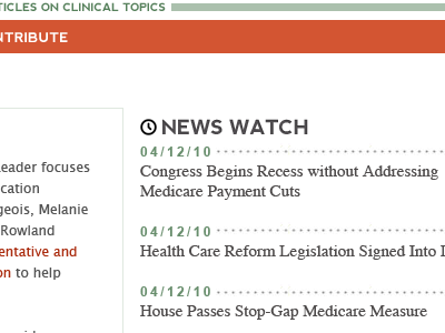 News column green icons navigation news orange sans serif serif