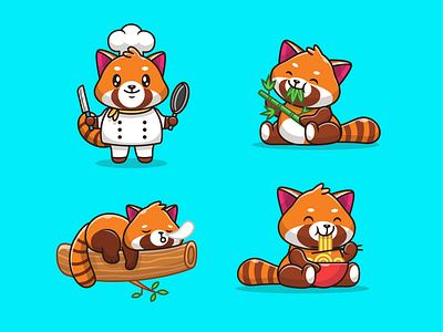 Red Panda🐼 activity animals bamboo branch branding cartoon character chef cute doodle expression flat food icon illustration logo panda profession red panda sleeping