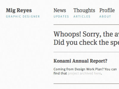 New Site Teaser 404 classic css3 interface meta personal portfolio serif typekit typography website