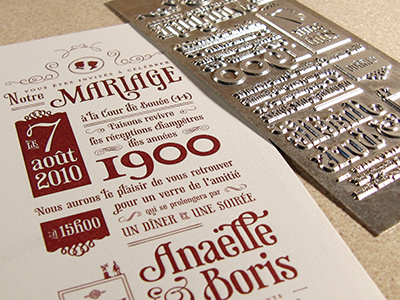Example of Wedding Invite - final letterpress result
