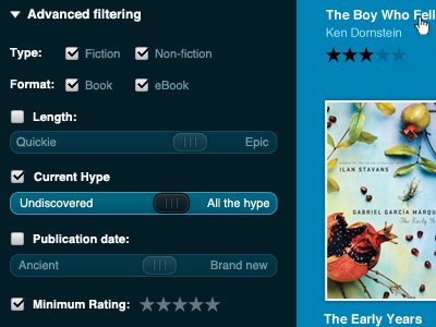 Advanced Filtering advanced filtering filtering interface search results sliders ui web app