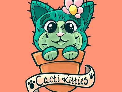 Cacti Kitties cat cute digital art illustration