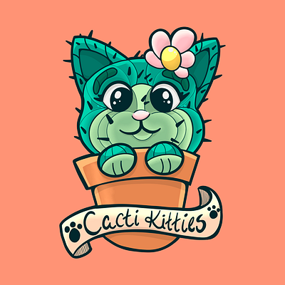 Cacti Kitties cat cute digital art illustration