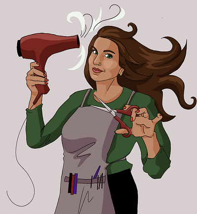 Caricature - hairdresser digital art illustration