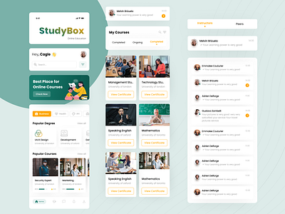 StudyBox - Online Education App UI appdesign branding creativedesign designshots figma logodesign minimaldesign moderndesign prototype ui ux wireframes