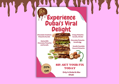 The fix dessert kunafa chocolate Poster design design dubai viral chocolate flyer design graphic design kunafa chocolate poster design social media post