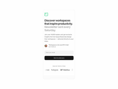 Workspaces — Newsletter sign up mobile web web web design website