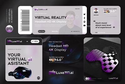 Luxe360.ai Virtual Reality & AI logo branding ai brand logo ai powered virtual reality branding branding design brandkit design futuristic illustrator immersive innovative intelligent logo logo design luxe360.ai ui ux virtual reality virtual spaces vr box vr headset