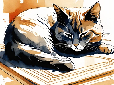 Cat nap. cat catnap illustration nap naptime sleepy sun sunshine warm watercolor