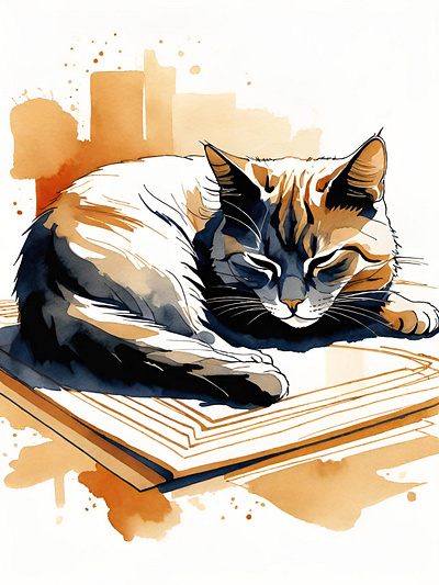 Cat nap. cat catnap illustration nap naptime sleepy sun sunshine warm watercolor