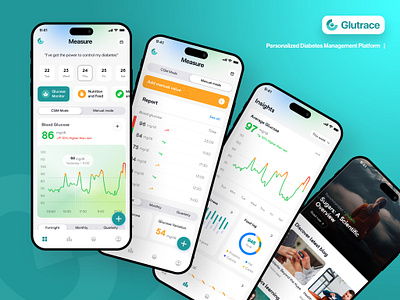 Glutrace - Personalized Diabetes Management Platform app application design development diabetes glucose graphic design halthcare health tracker ui ux