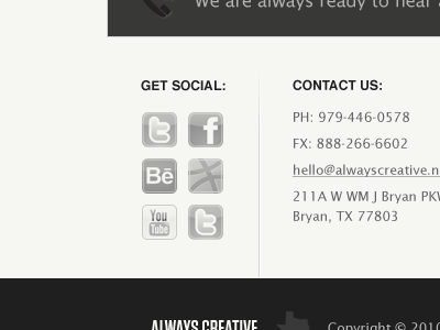 Always Creative sneek peek #2 design footer grayscale website