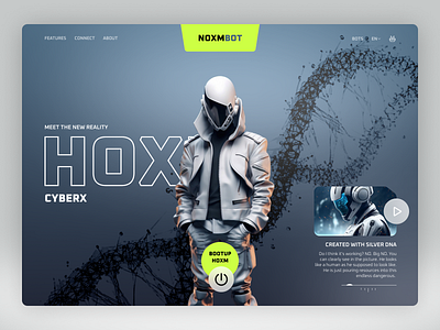 HOXMBOT - Futuristic Robotic Website - Hero section (Freebie) advance animation bot cyber dark figma framer free freebie future futuristic hero minimal nocode robot section ui web webflow website