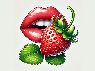 Seductive Lips with Strawberry Illustration 3d branding design graphic design illustration logo motion graphics romantic lips drawing ui ux vector