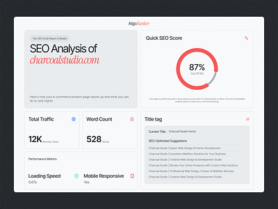 SEO Analytics dashboard | AlgoRanker design exploration admin panel analytics attention business analytics chart chips dashboard design management minimal saas sales sidebar system table trend ui web web design website