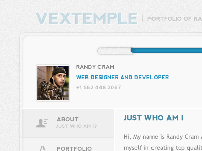 VexTemple Homepage badge blue id picture porfolio