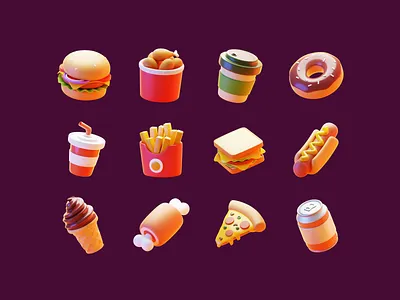 Fast Food & Junk Food 3D Icons 3d 3d assets 3d icon 3d illustration blender cycles eevee fast food food icon illustration junk food restaurant