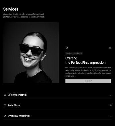 Service Section Exploration animation branding design figma framer graphic design photography ui ux web design web development website