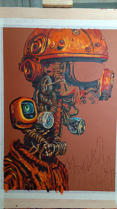 wip process on cyberjunkies cyberpunk flickertrick oil pastels