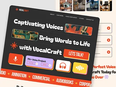 Voice Over Landing Page agency art creative design dubber entertainment figma graphic design landing page layout music podcast retro talent ui uiux vocal voice over web design website