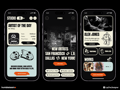 Studio X - Tattoo Shop Mobile App booking concept content design digital inspiration interface ios mobile old school tatto tattoo artist tattoo discovery tattoo shop tattoo styles traditional tatto ui ux vibrant visual