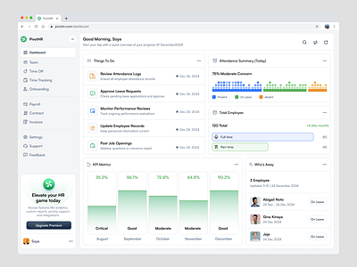 PivotHR - HR Management Dashboard analytics attendance chart clean dashboard design employee hr kpi management metrics minimalist overview reminder tracking ui ux web app website works