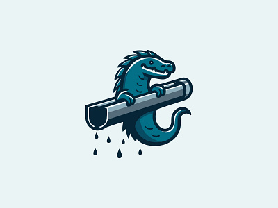 Loch Ness monster and gutter logo branding cartoon combination logo design fun gutter illustration initial logo loch ness logo mascot mini minimalist modern modern logo monster sea ui