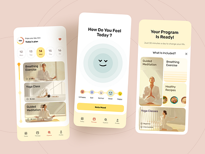 Yoga and Meditation App fitness health app meditatiom app meditation mental health mindfulness mobile app design mobile ui nixtio product design selfcare selfcare app ui design yoga yoga app