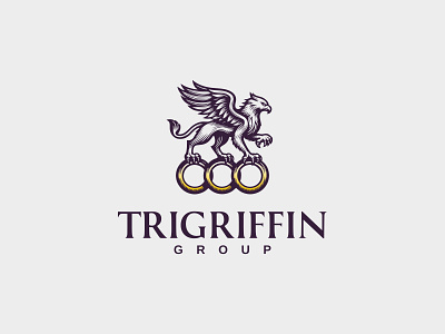 Triple Rings and Griffin logo ancient branding classsic combination logo design detailed griffin group illustration initial logo logo minimalist modern modern logo mythology rings ui