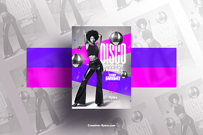 “Disco Therapy ” Poster afro boogie creative disco disco party discoball flyer flyer templates funk graphic design night fever party flyer photoshop poster retro retro poster