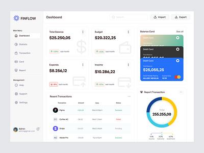 Finflow - Fintech Dashboard bank dashboard debit design expenses finance fintech income minimalist money saving transaction ui ux wallet website