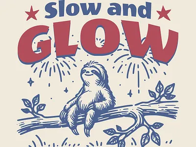 Slow and Glow animal cartoon cute funny kittl kittldesign pop culture print on demand retro sloth t shirt t shirt design