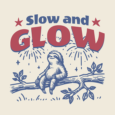 Slow and Glow animal cartoon cute funny kittl kittldesign pop culture print on demand retro sloth t shirt t shirt design