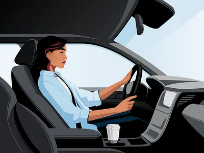 Woman driving car character colorful driver driving flat girl illustration ride road transport travel vector vehicle woman